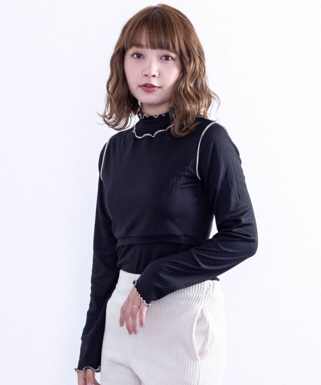 トップス　授乳　ハートネック 産前・産後 授乳服】授乳しやすい モックネック長袖マタニティTシャツ