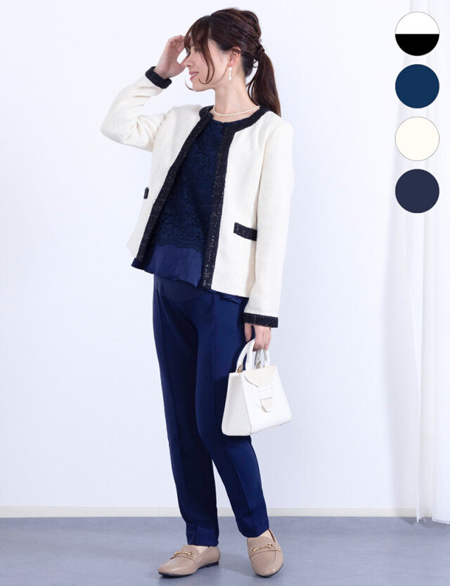 【セット特別価格】フォーマル テーパードパンツスーツ＆ツイードジャケット2点セット マタニティ 授乳服 産後も使える【ご試着可】