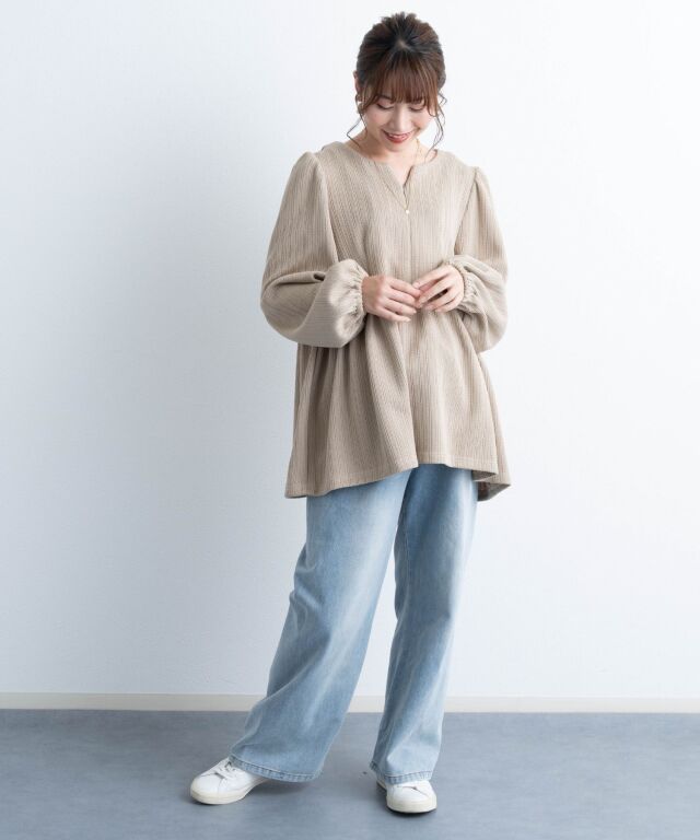ペプラムニットトップス マタニティ 授乳服 産後も使える | マタニティ