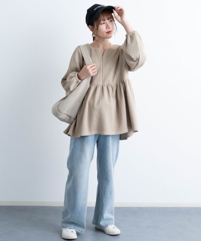 ペプラムニットトップス マタニティ 授乳服 産後も使える | マタニティ