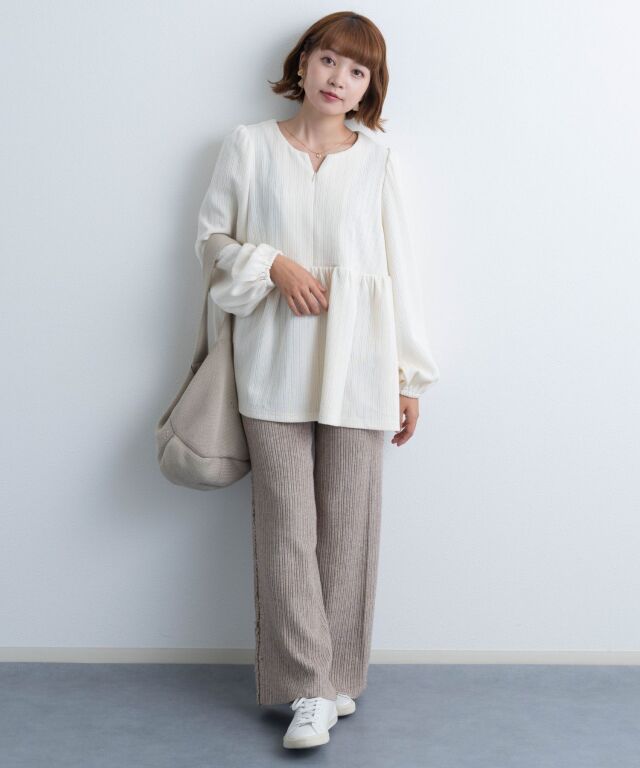 ペプラムニットトップス マタニティ 授乳服 産後も使える | マタニティ