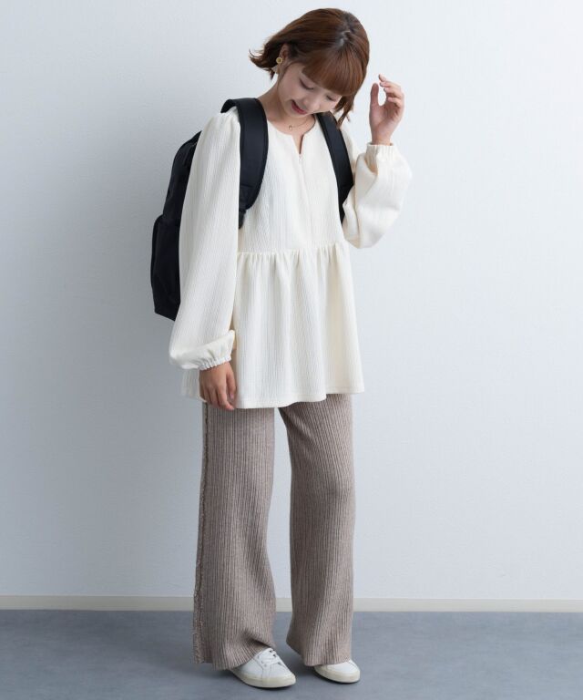 ペプラムニットトップス マタニティ 授乳服 産後も使える | マタニティ