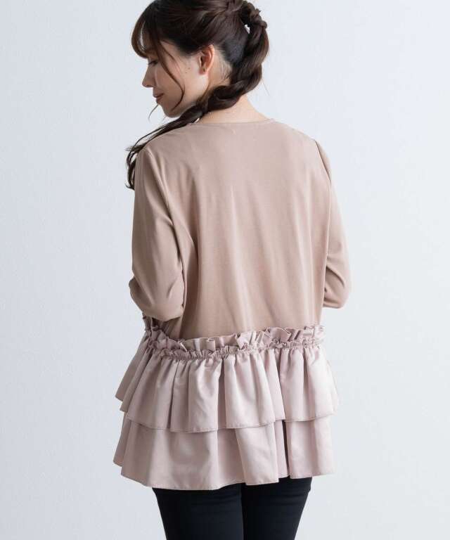 【FETICO】ブラウン フリル袖 ペプラム トップス サイズ1 美品】 FETICO / フェティコ | 2023AW | STRIPE KNIT PEPLUM SWEATER