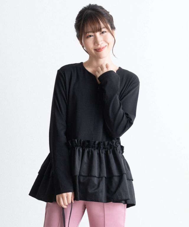 サテンフリル ペプラムトップス マタニティ 授乳服 産後も使える