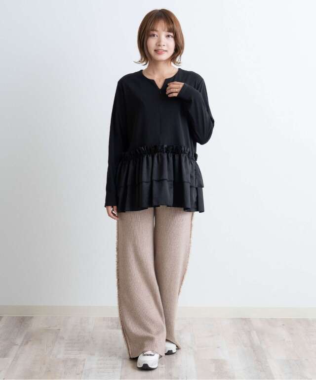 サテンフリル ペプラムトップス マタニティ 授乳服 産後も使える