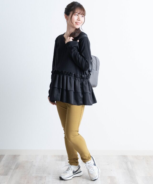 サテンフリル ペプラムトップス マタニティ 授乳服 産後も使える