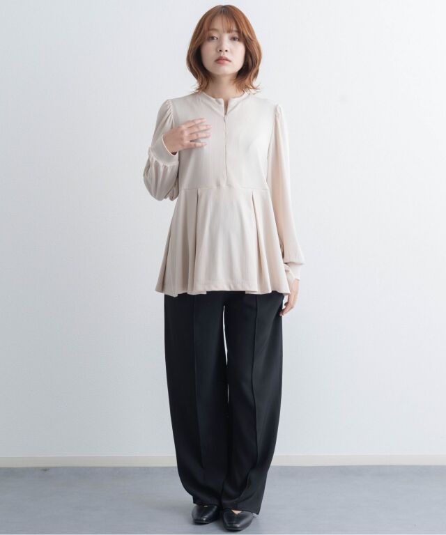 フロントジップ ペプラムトップス マタニティ 授乳服 産後も使える