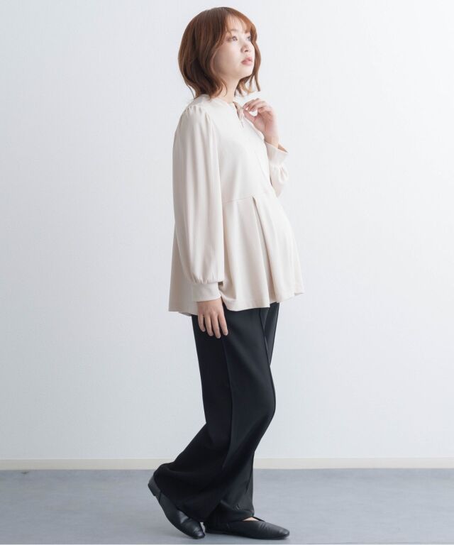 フロントジップ ペプラムトップス マタニティ 授乳服 産後も使える