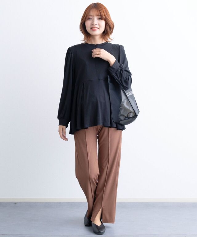 フロントジップ ペプラムトップス マタニティ 授乳服 産後も使える
