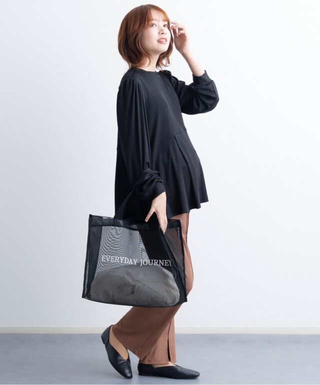 フロントジップ ペプラムトップス マタニティ 授乳服 産後も使える