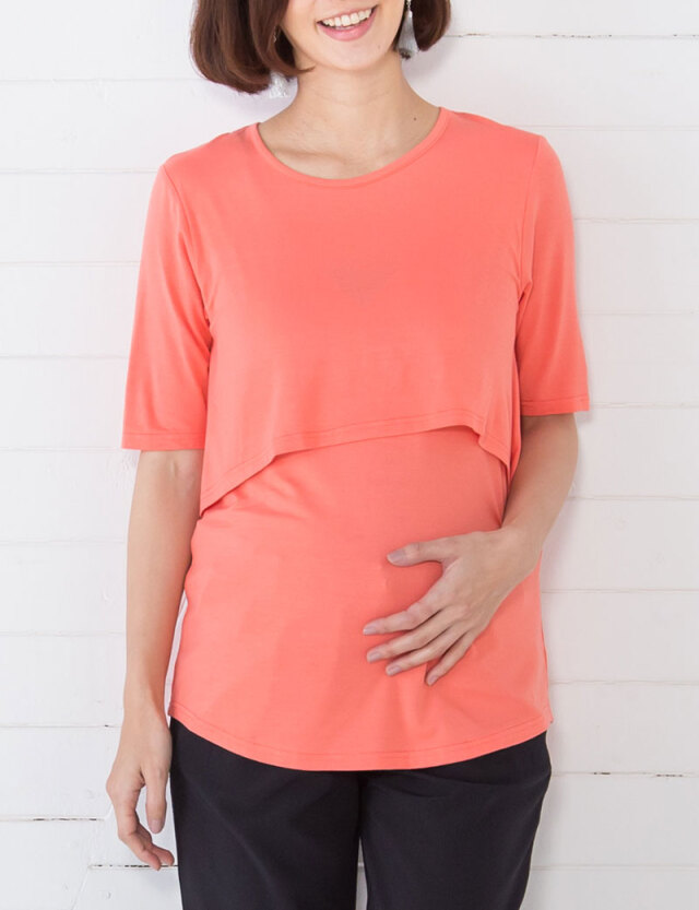 【アウトレット】  竹繊維 レイヤード Tシャツ 授乳服マタニティウェア　トップス