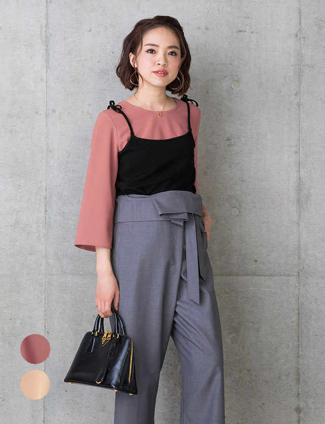 授乳服マタニティウェア コーデいらず重ね着風旬顔キャミ重ね着風授乳トップス