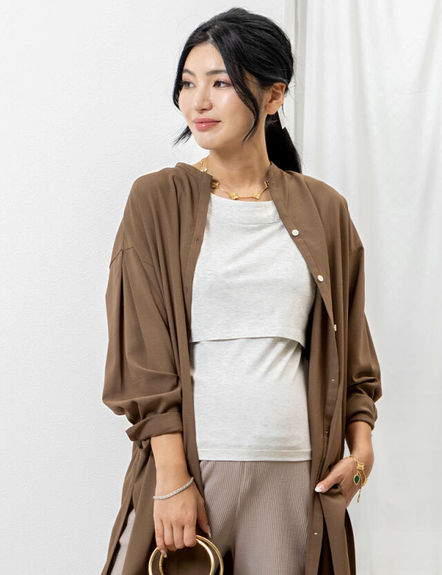 すっきりネックライン 授乳Tシャツ 8分袖・半袖 マタニティ 授乳服