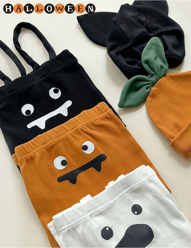 【SALE】ハロウィンなりきりサロペット＆帽子セット おばけ かぼちゃ コウモリ[M便 6/6]【メール便可】