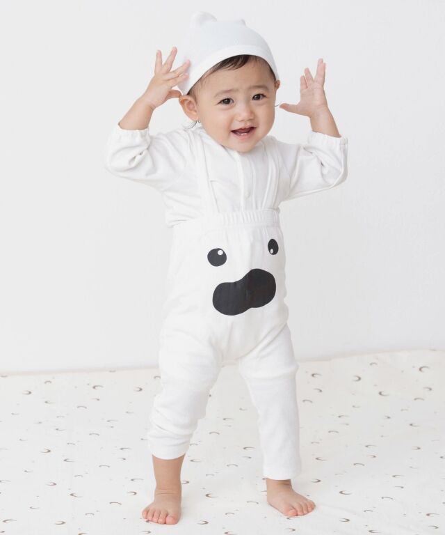 ハロウィンなりきりサロペット＆帽子セット おばけ かぼちゃ コウモリ