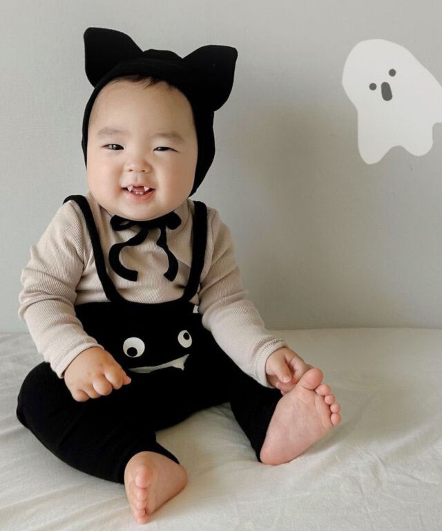 ハロウィンなりきりサロペット＆帽子セット おばけ かぼちゃ コウモリ