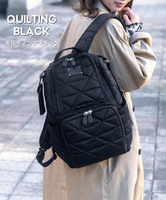 キルティング ブラックリュック マザーズリュック ベビーカーフック付き (20L) 【DAILY】キルティング