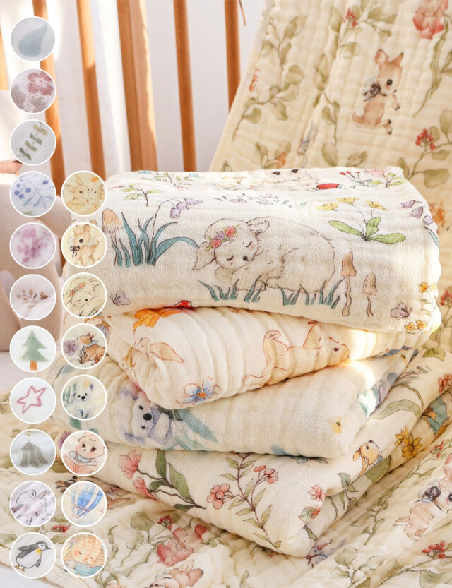 【新柄追加】6重ガーゼ ベビー バスタオル 総柄 ガーゼケット 湯上りタオル 竹繊維イブル【名入れ刺繍対象商品】