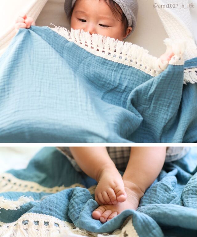 ダブルガーゼ ベビーおくるみ 大判 フリンジ付きガーゼケット コットン