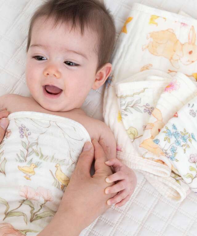 6重ガーゼ沐浴6枚セット フェイスタオル ミニタオル ベビー 総柄