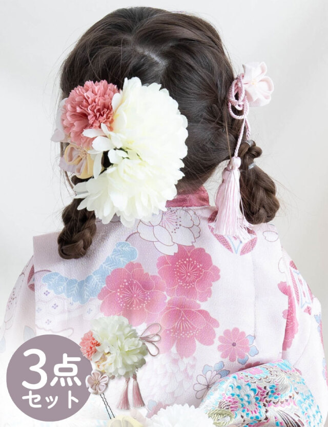 子どもから大人まで使える！つまみ細工 ヘアコーム＆タッセルピン＆つまみ細工ピン 3点セット