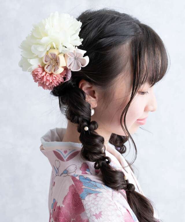 つまみ細工 ヘアコーム＆タッセルピン＆つまみ細工ピン 3点セット