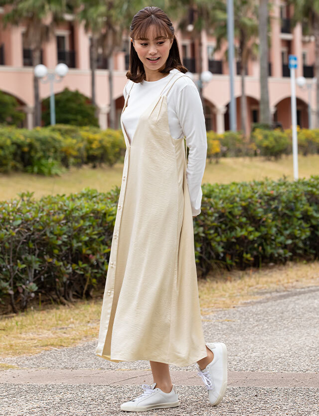 2way ヴィンテージサテンキャミワンピ シンプルトップスセット