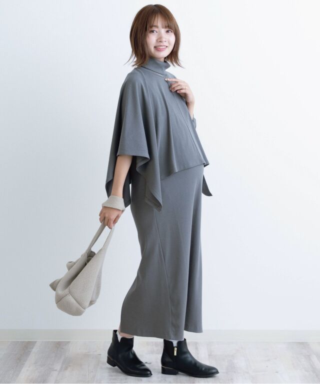 タートルネックポンチョ＆Vネックジャンパースカート2点セット 授乳服