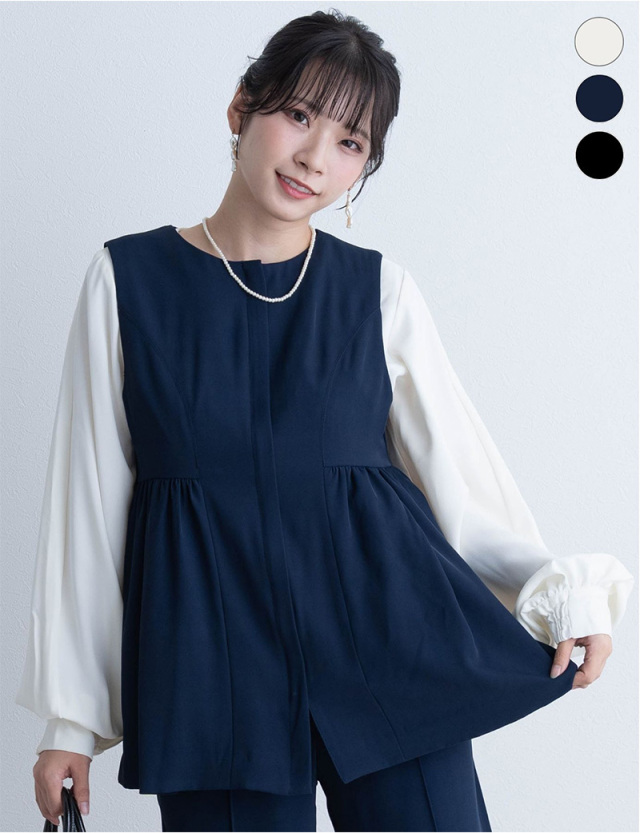 【新色追加】上品とろみ素材 ペプラム ジレ ベスト マタニティ 産後も使える