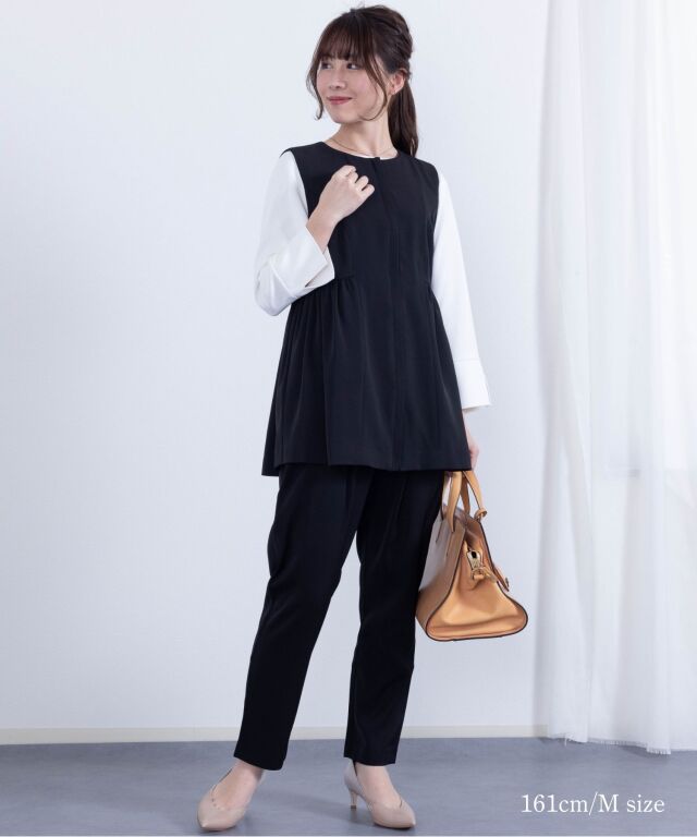 ペプラムジレ×バックシャンブラウス×テーパードパンツ セットアップ 3