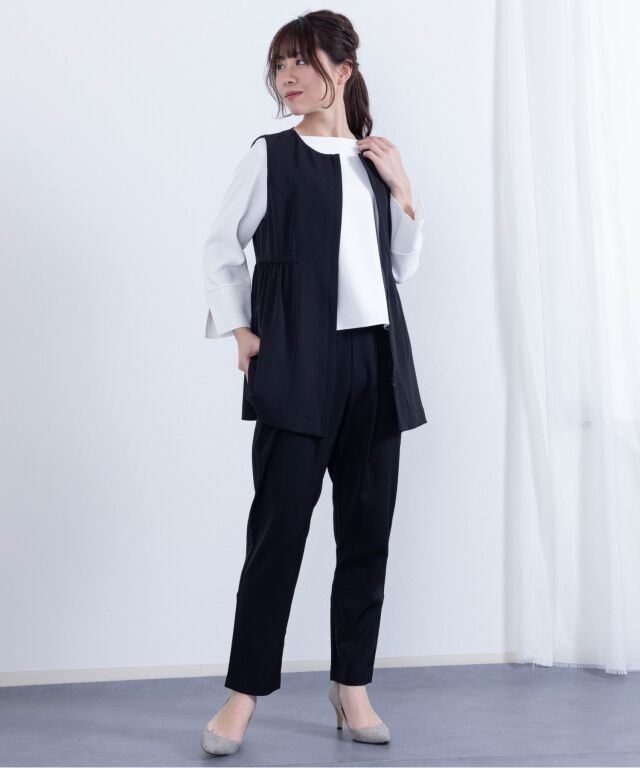 ペプラムジレ×バックシャンブラウス×テーパードパンツ セットアップ 3