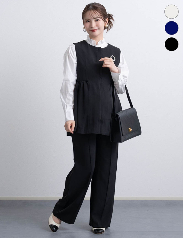 【セット特別価格】ペプラムジレ×ワイドパンツ セットアップ マタニティ 産後も使える【ご試着可】