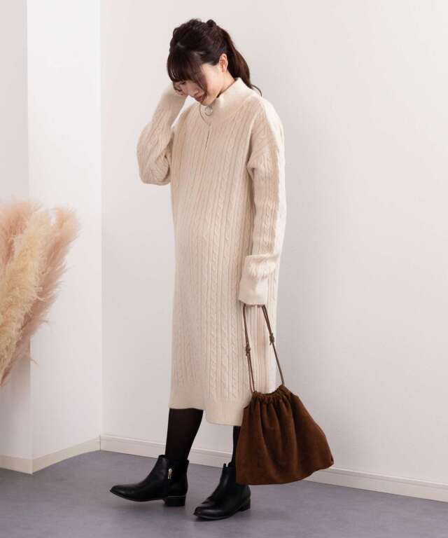 ハーフジップニットワンピース | マタニティウェア・授乳服の