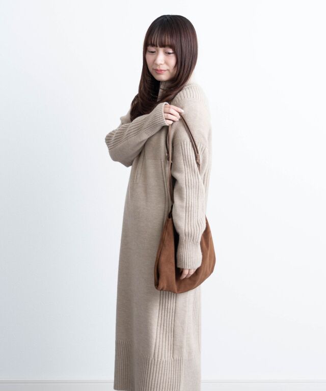 ハーフジップリブラインニットワンピース | マタニティウェア・授乳服