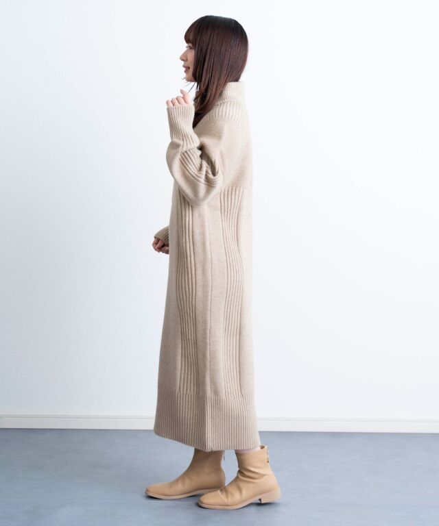 ハーフジップリブラインニットワンピース | マタニティウェア・授乳服