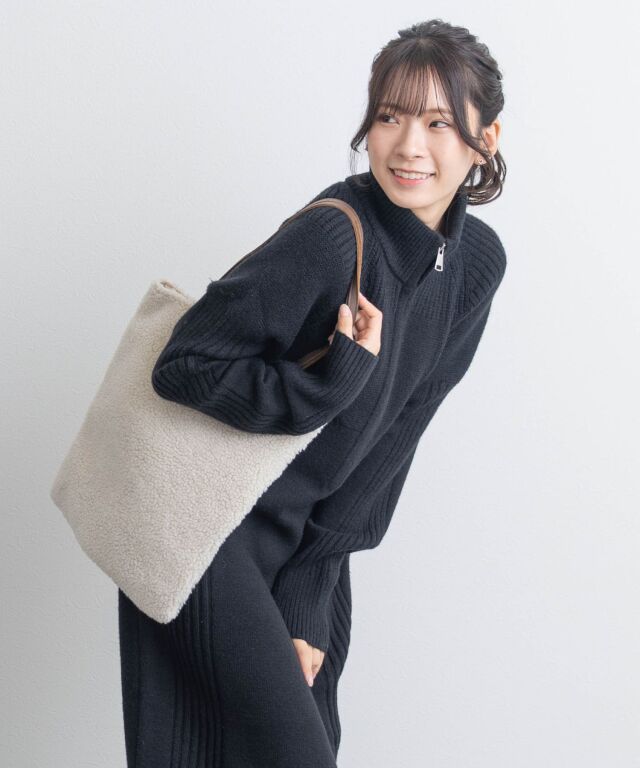 ハーフジップリブラインニットワンピース | マタニティウェア・授乳服