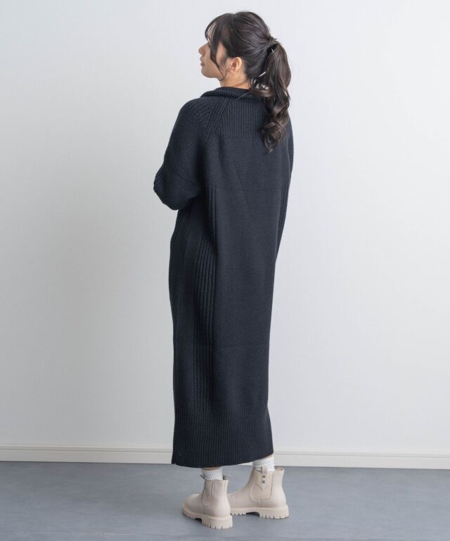 ハーフジップリブラインニットワンピース | マタニティウェア・授乳服
