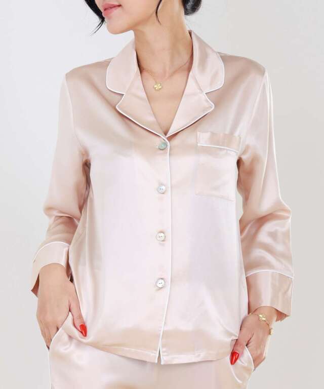 シルク100%　前開きパジャマ シルク100％ しっとり保湿パジャマ 前開き 22匁 | マタニティ