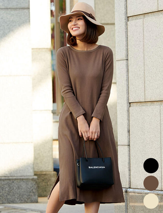 ワッフル素材サーマルワンピ 前後2way 授乳機能付き 産前産後兼用 授乳服 マタニティウェア