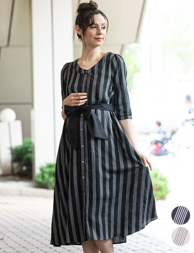 ストライプAライン授乳ワンピ インナーワンピ3点セット| マタニティ  