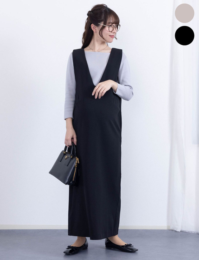  Vネックジョーゼットワンピース マタニティ 授乳服 産後も使える