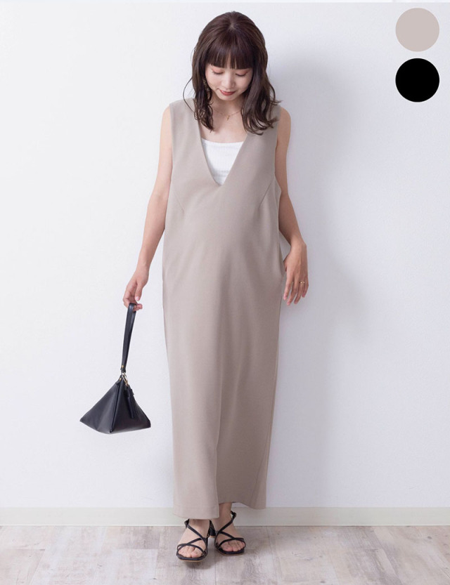 【2点まとめ買い】Vネックジョーゼットワンピース マタニティ 授乳服 産後も使える