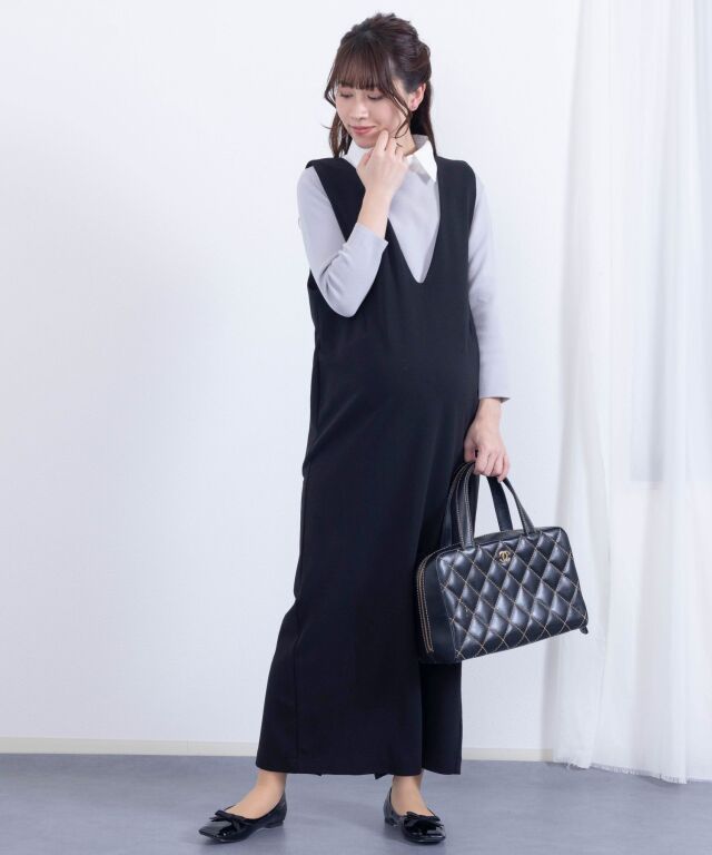 Vネックジョーゼットワンピース マタニティ 授乳服 産後も使える
