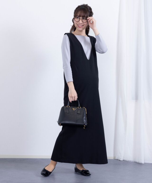 Vネックジョーゼットワンピース マタニティ 授乳服 産後も使える