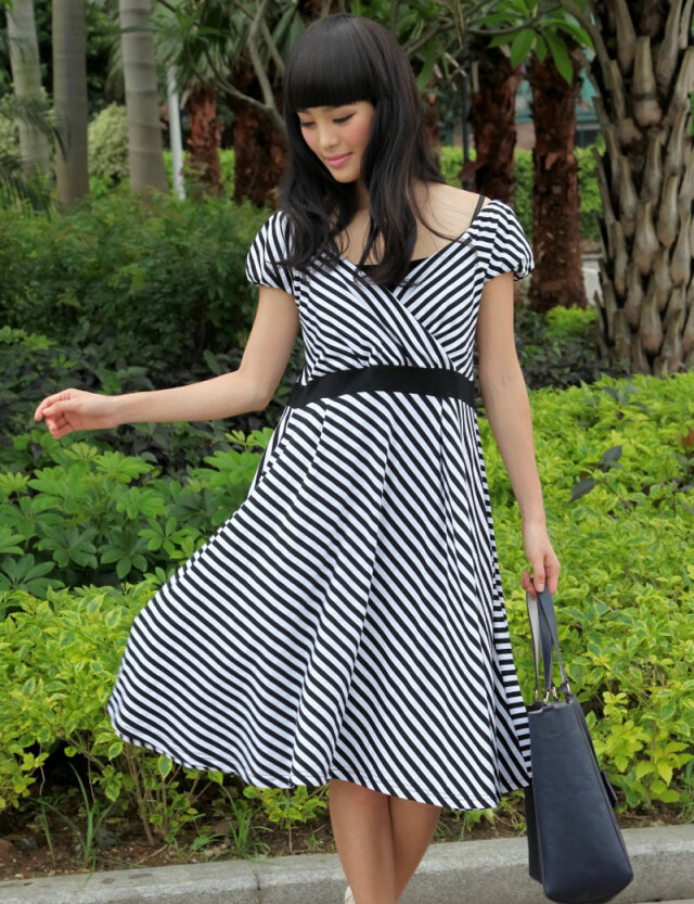 【訳ありアウトレット】ふんわりボーダーワンピース 半袖　マタニティウェア　授乳服