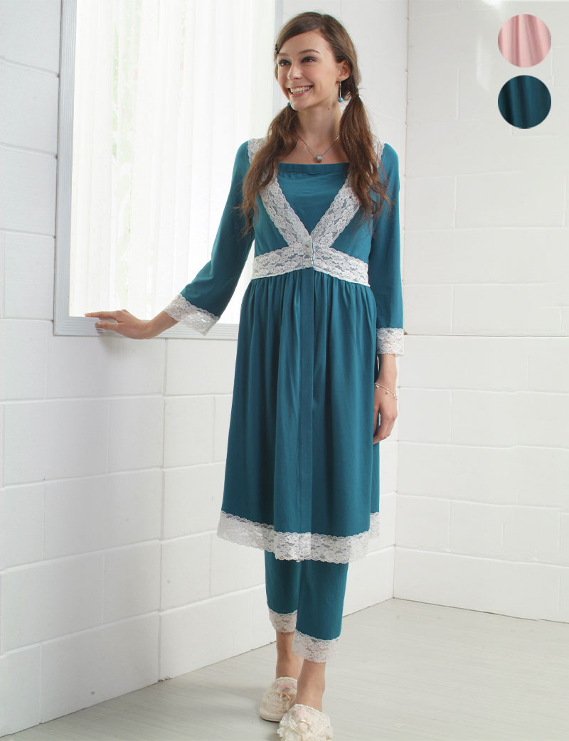 前開きレースパジャマ上下セット マタニティ 授乳対応 /産前産後兼用