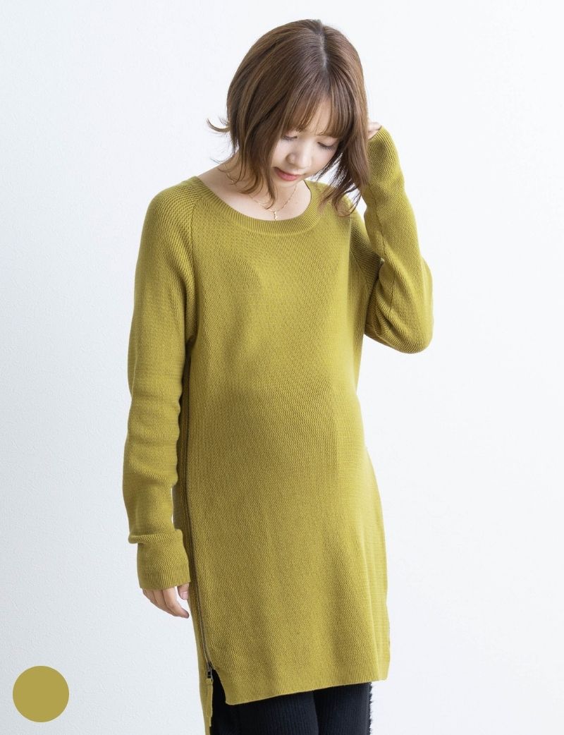 サイドスリットラウンドネックニットチュニック マタニティウェア/授乳服