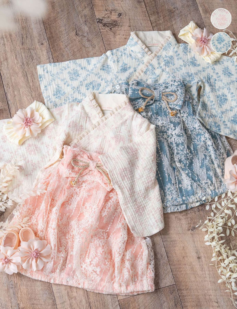 【2026新作】華やかレースの 2ピース ベビー袴 豪華3点セット 50 60 70 80 90【送料無料】