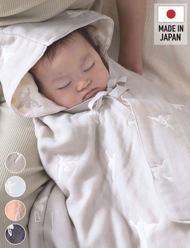 日本製 6重ガーゼ 大判フード付きバスタオル わたあめガーゼシリーズ【名入れ刺繍対象商品】