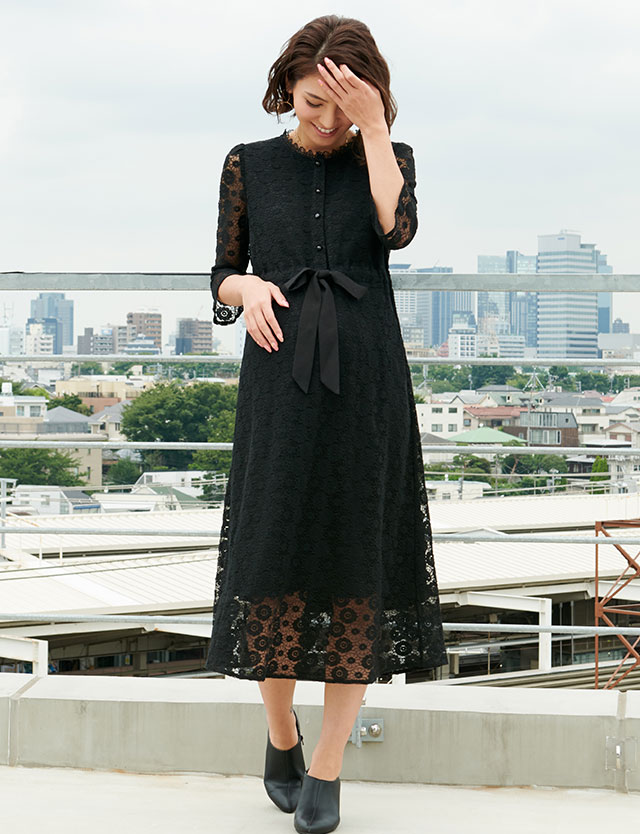 【アウトレット】 アンティーク総レースワンピース 授乳服 マタニティ フォーマル